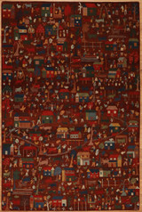 Hand-woven Naples Village scene rug 6'x9'1