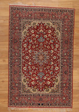 5x7 Persian Isfahan Hand Knotted Wool Silk Rug Vantage  (4'10x7'6") Red Beige Blue.