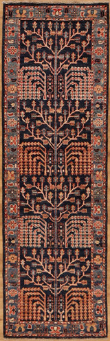 Blue background, narrow and short runner 1'10"  x 6'1"