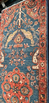 Blue background narrow and short Bird design runner 2'  x 6'2"