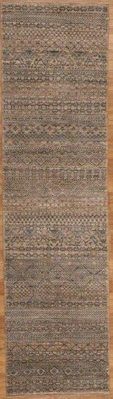 Hand-Knotted Gray & Light Blue Wool Runner Rug – Oriental Hallway Runner (2'7" x 9'8")