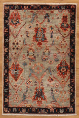 2x3 Hand knotted Pistachio green Background small rug.