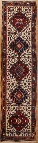3'x11' Hand knotted Persian Yalameh Sage Beige background Runner.