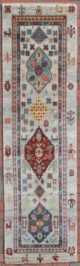 3' x 10' Hand-Knotted Indian Geometric Wool Runner