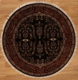 5' Round Hand-Knotted Indian Floral Rug