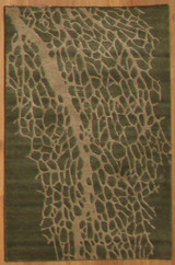 Modern Hand Knotted Olive green background Modern design Carpet 2'1 x 3'1 