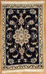 Traditional Dark Navy blue background Persian Nain (9133) 2' x 3' 