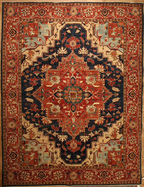 Traditional Heriz Serapi Style Hand Woven Rug 9'1" x 11'10" 
