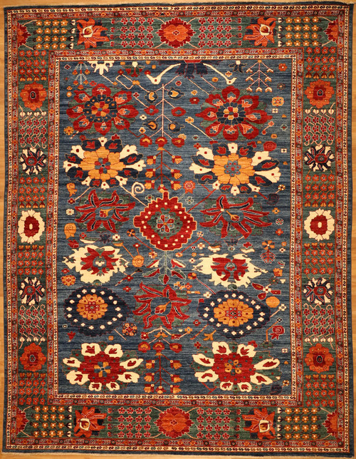 Traditional Blue background Sultanabad design carpet 9'1 X 11'10 