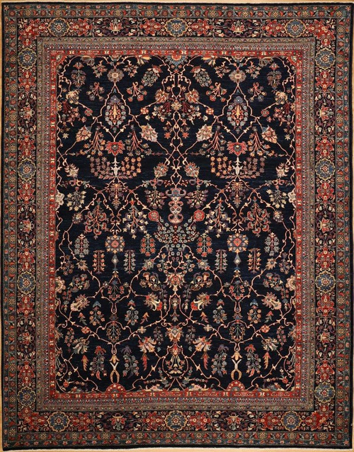 Traditional Navy floral design hand woven carpet 9'1"x11'9" 