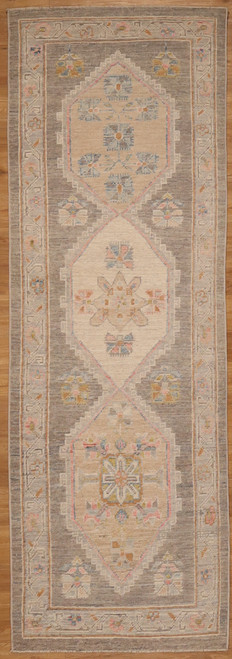 Faded Pakistani hand-knotted runner with three medallion design 2'10"x8'10"