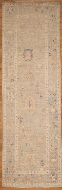 Faded Pakistani hand-knotted runner with subtle floral design 2'11"x9'8"