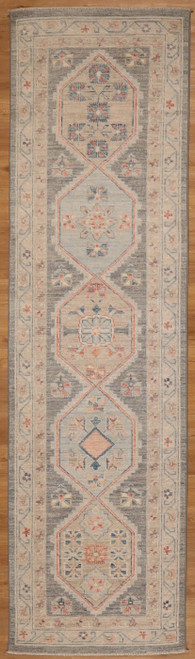 Faded Pakistani hand-knotted runner with multi-medallion design 2'11"x10’