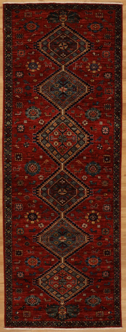 Hand Knotted red background Tribal design runner 2'10x7'9