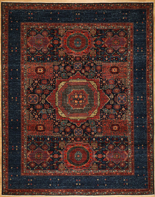 Multi-color hand-knotted Mamluck design rug 8' x 10'1