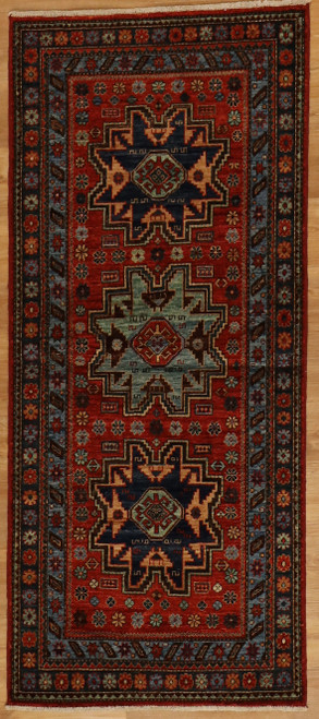 Small Hand-knotted red background tribal design carpet 2'10x5'3