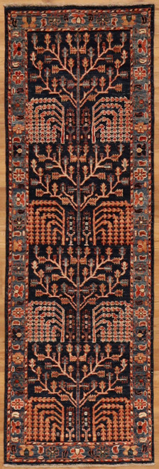 Navy blue background, narrow and short runner 1'11" x 6'1"