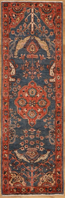 Blue background narrow and short Bird design runner 2'  x 5'9"