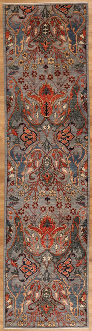 Gray and light blue Transitional design hallway runner 2'6 x 9'8.