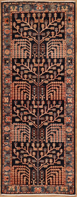 Navy blue Tree design Narrow hallway runner 2'3" x 5'3"