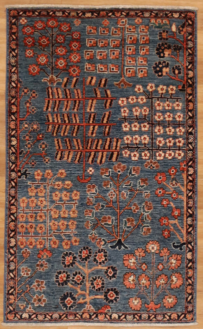 Blue Backgound Hand-Knotted small rug 3'1"x5'2".