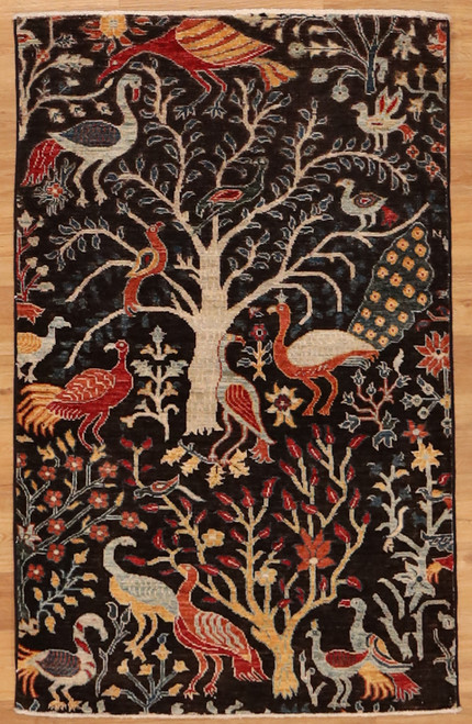 Black Background Bird Design Small rug 3'2"x5'1"