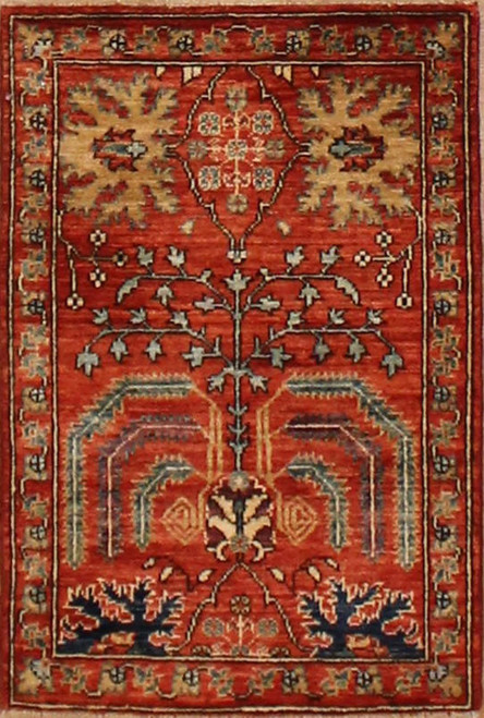 Traditional Rust background tree design rug 2'1 x 3'1 