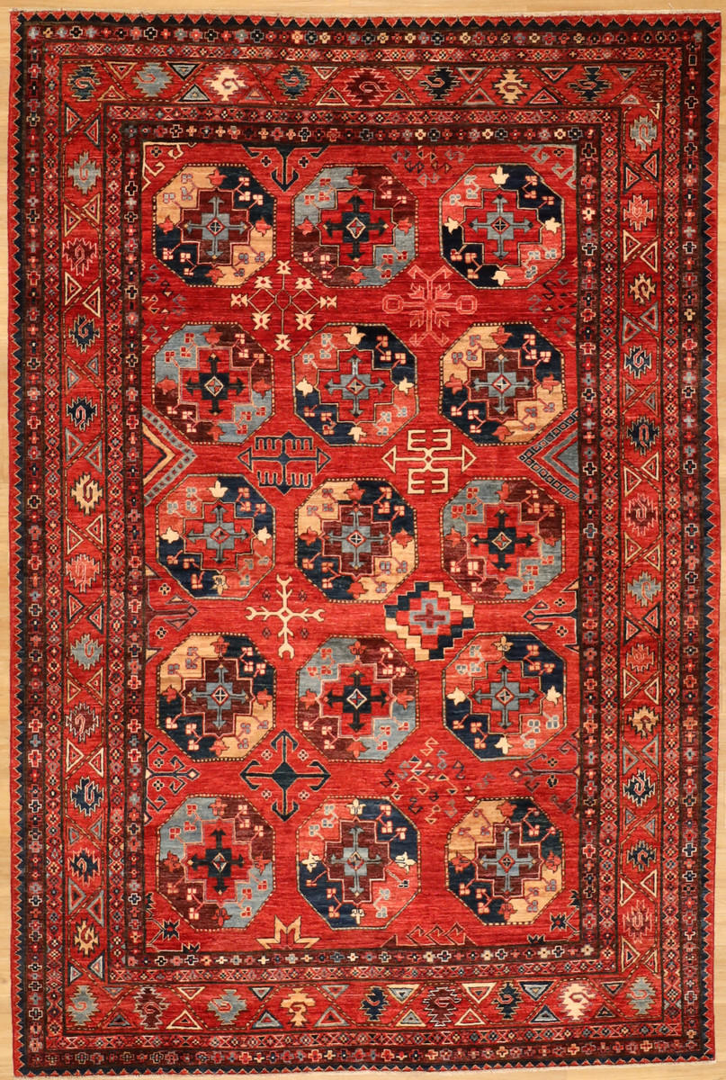 アート・デザイン・音楽 Turkmen Carpets Red background Turkmen design carpet 6' X 8'11