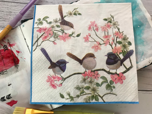 Paper Collage Napkins │Sparrows & Cherry Blossoms