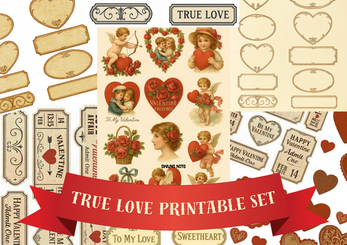 True Love Printable Set - Vintage Valentine Collage Kit