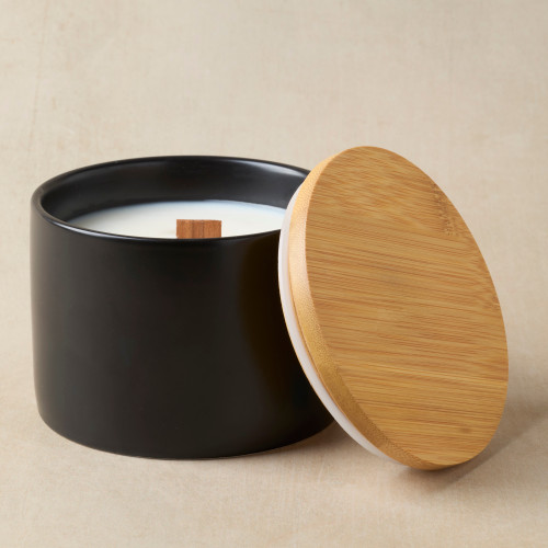 Bamboo Lid - 16 oz Ceramic Jar (Case of 12) Bamboo Lid - 16 oz Ceramic Jar (Case of 12)