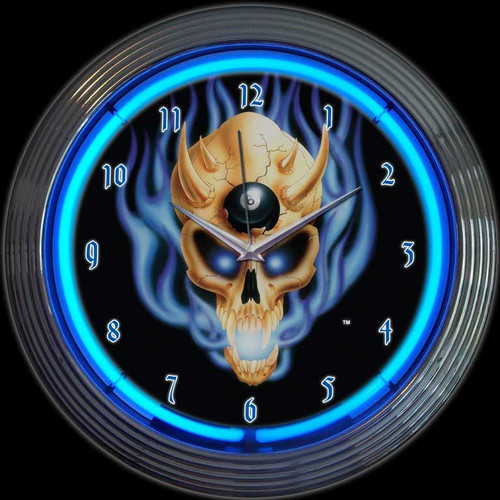 8 BALL SKULL NEON CLOCK