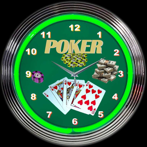 POKER GREEN NEON CLOCK