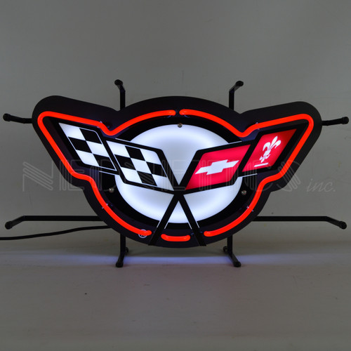 CORVETTE C5 FLAGS NEON SIGN WITH BACKING