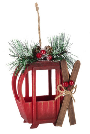 Wooden Ski Gondola Christmas Ornament - Rustic Winter Sports Holiday Decor