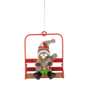 Snowboarding Gnome - Animals on Chairlift Ornament