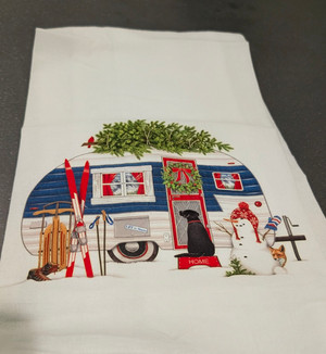 Vintage Camper with Lab and Ski's - Flour Sack Towel