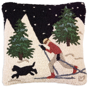 Night Skiing with Dog Pillow