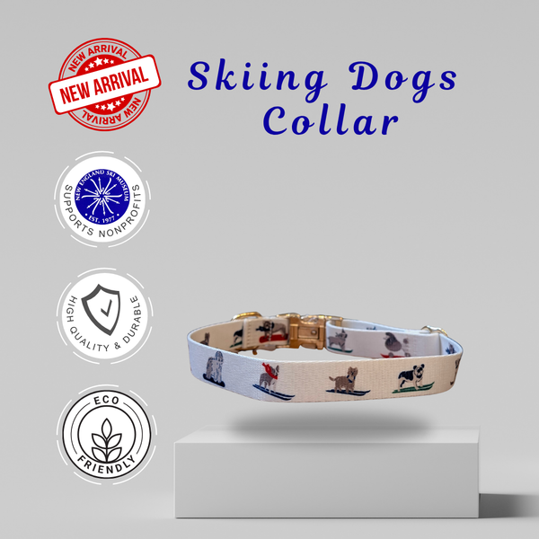 Eco-Friendly Dog Collar - Recycled Polyester with Gold Hardware | Adjustable Ski-Themed