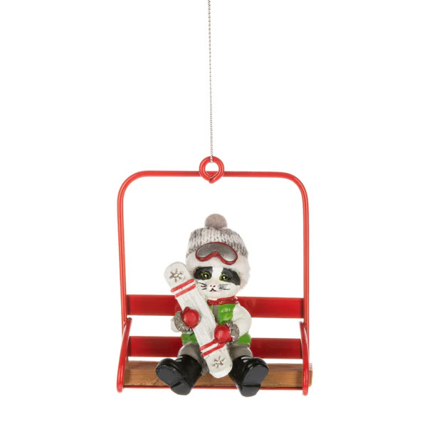 Snowboarding Cat - Animals on Chairlift Ornament