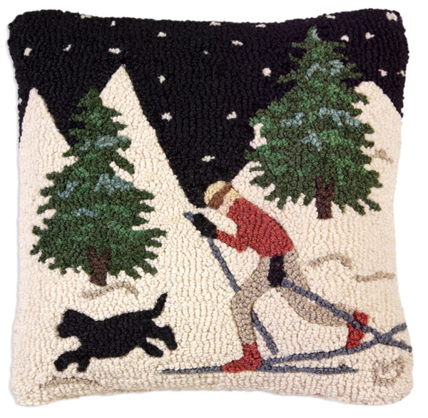 Night Skiing with Dog Pillow
