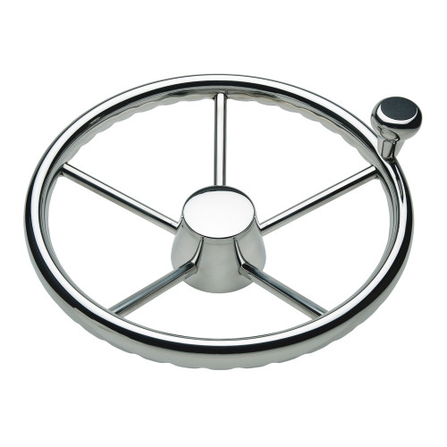 Schmitt & Ongaro 170 13.5" Stainless 5-Spoke Destroyer Wheel w/ Stainless Cap and FingerGrip Rim - Fits 3/4" Tapered Shaft Helm