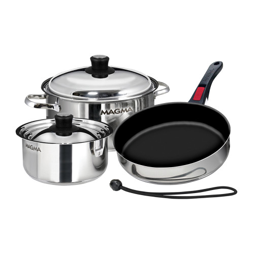 Magma Nesting 7-Piece Induction Compatible Cookware - Stainless Steel Exterior & Slate Black Ceramica Non-Stick Interior