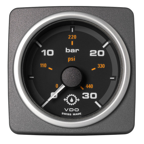 Veratron 52 MM (2-1/16") AcquaLink Transmission Oil Pressure 30 Bar/440 PSI - Black Dial & Bezel