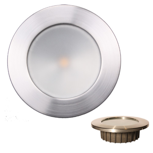 Lunasea"ZERO EMI" Recessed 3.5" LED Light - Warm White, Blue w/Brushed Stainless Steel Bezel - 12VDC