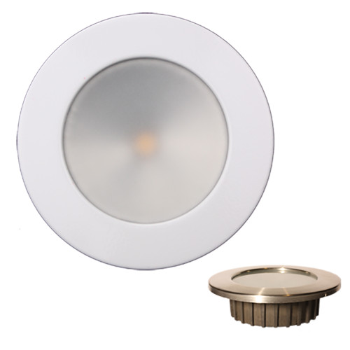 Lunasea Gen3 Warm White, RGBW Full Color 3.5" IP65 Recessed Light w/White Stainless Steel Bezel - 12VDC