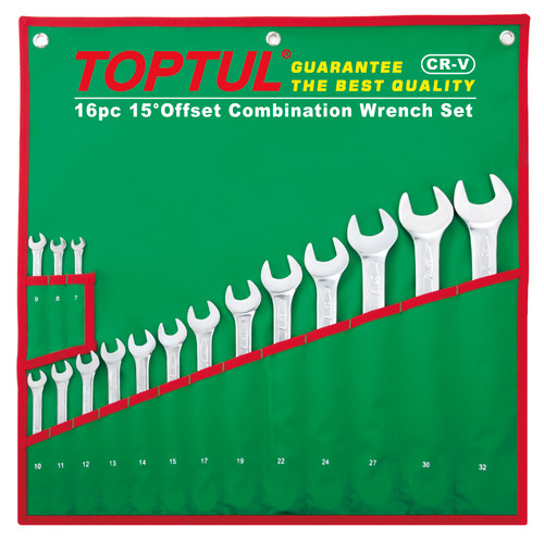 15° Offset Long Combination Wrench Set 16Pcs (satin)