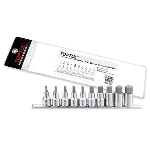10pc 1/2 Dr Hex Bit Socket Rail Set