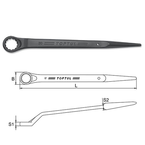 Single Ring Spud Wrench 45 degree offset, 38mm, Black Phosphate Finish