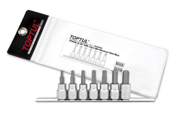 7 Piece 3/8 Drive Hex Bit Socket Rail Set (Satin Finish) (metric)